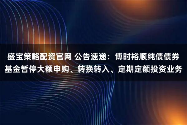 盛宝策略配资官网 公告速递：博时裕顺纯债债券基金暂停大额申购、转换转入、定期定额投资业务